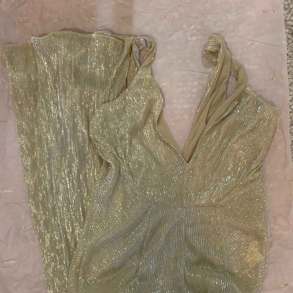 House of CB 'Fallon' champagne lurex kick flare jumpsuit - Picture 9 of 9